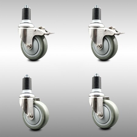 Service Caster 4 Inch 316SS Gray Poly Swivel 1-5/8 Inch Expanding Stem Caster Lock Brake, 2PK SCC-SS316TTLEX20S414-PPUB-2-S-2-158